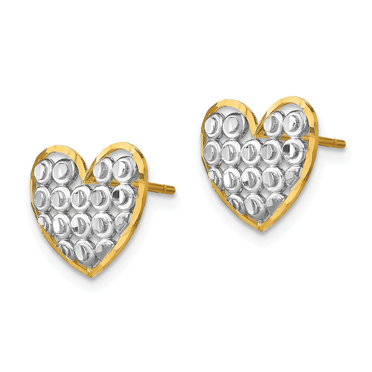 14k w/ Rhodium D/C Heart Post Earrings-TE915