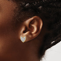 14k w/ Rhodium D/C Heart Post Earrings-TE915