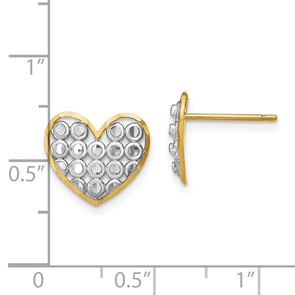 14k w/ Rhodium D/C Heart Post Earrings-TE915