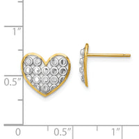 14k w/ Rhodium D/C Heart Post Earrings-TE915