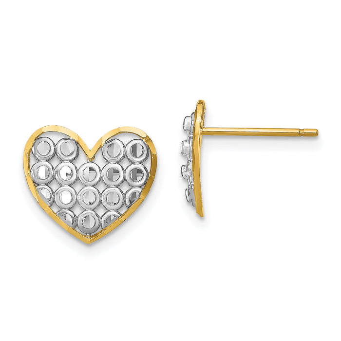 14k w/ Rhodium D/C Heart Post Earrings-TE915