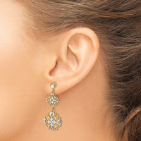 14k w/ Rhodium D/C Flower & Heart Dangle Earrings-TE918