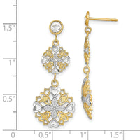 14k w/ Rhodium D/C Flower & Heart Dangle Earrings-TE918