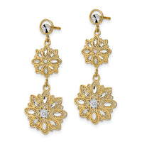 14K w/Rhodium D/C  Filigree Floral Post Dangle Earrings-TE923