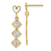 14k w/RH D/C Heart and Diamond Shape Post Dangle Earrings-TE926