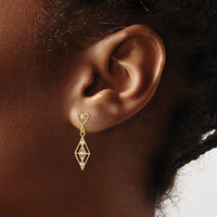 14k w/RH Dia.-cut Diamond Shape Heart Dangle Earrings-TE930
