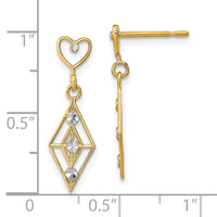 14k w/RH Dia.-cut Diamond Shape Heart Dangle Earrings-TE930