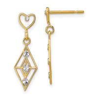 14k w/RH Dia.-cut Diamond Shape Heart Dangle Earrings-TE930