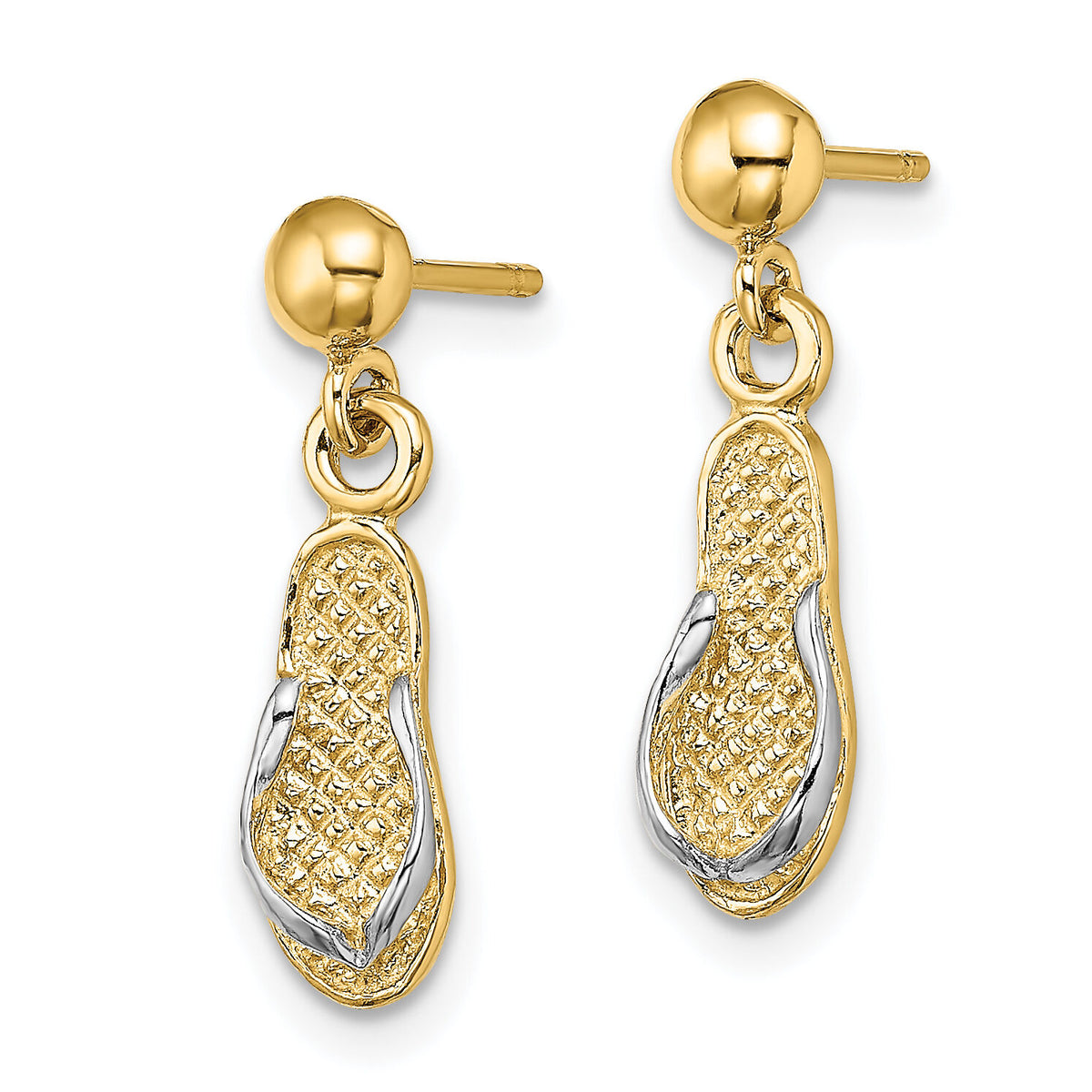14K and Rhodium Flip Flop Post Dangle Earrings-TE931