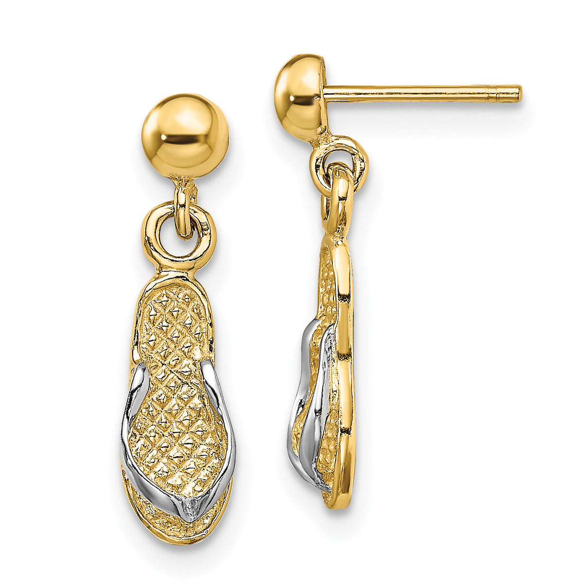 14K and Rhodium Flip Flop Post Dangle Earrings-TE931