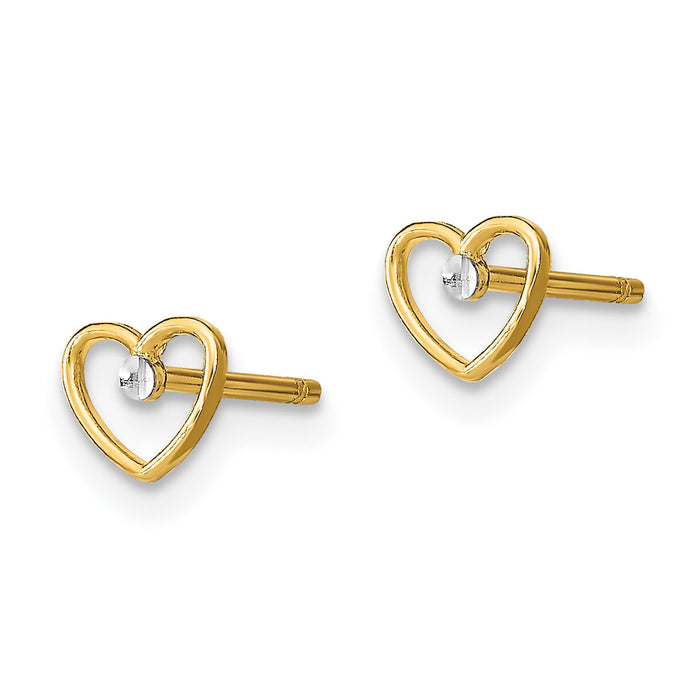 14k w/ Rhodium D/C Heart Post Earrings-TE932