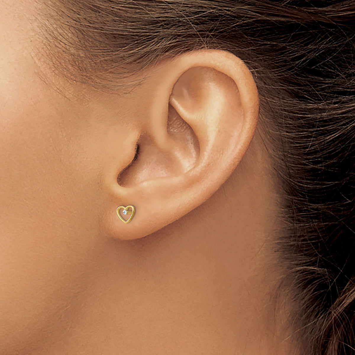 14k w/ Rhodium D/C Heart Post Earrings-TE932