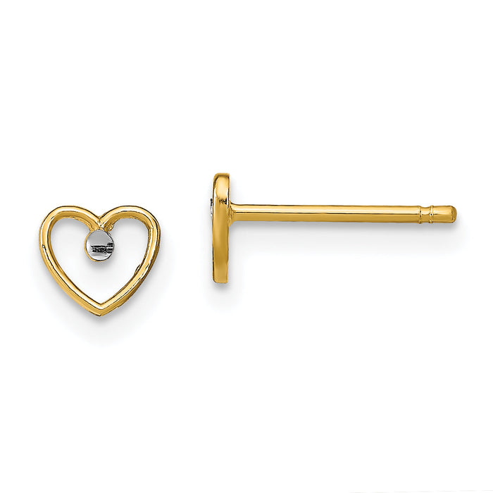 14k w/ Rhodium D/C Heart Post Earrings-TE932