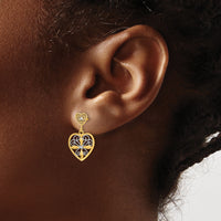 14k w/RH Flower and Heart Beaded Filigree Dangle Earrings-TE935