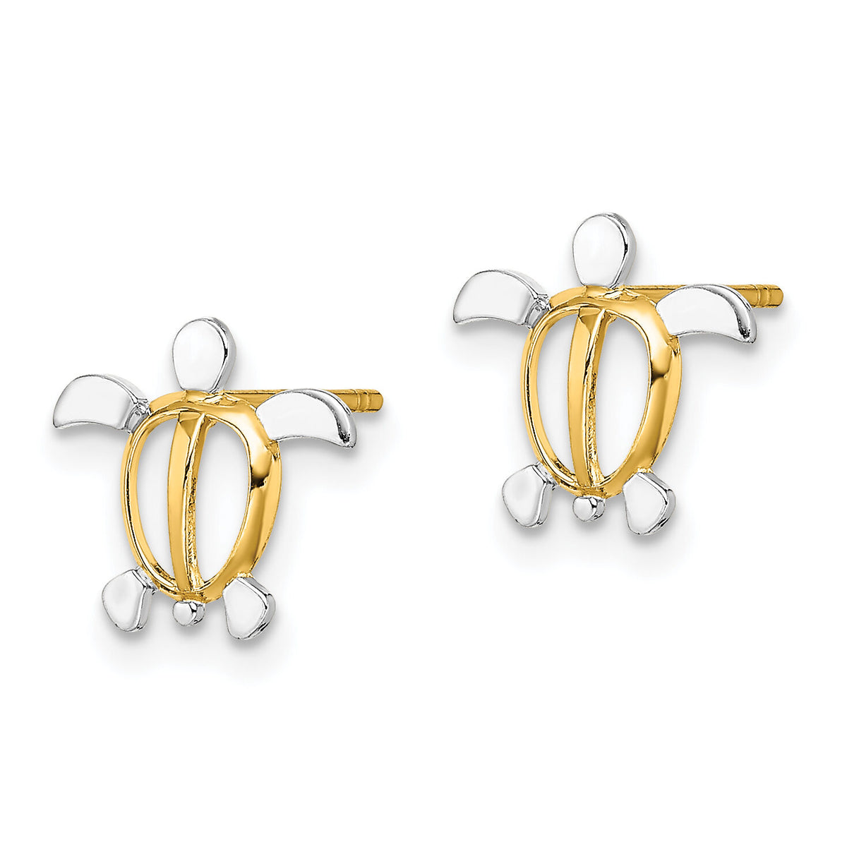 14K W/ Rhodium Sea Turtle Post Earrings-TE939