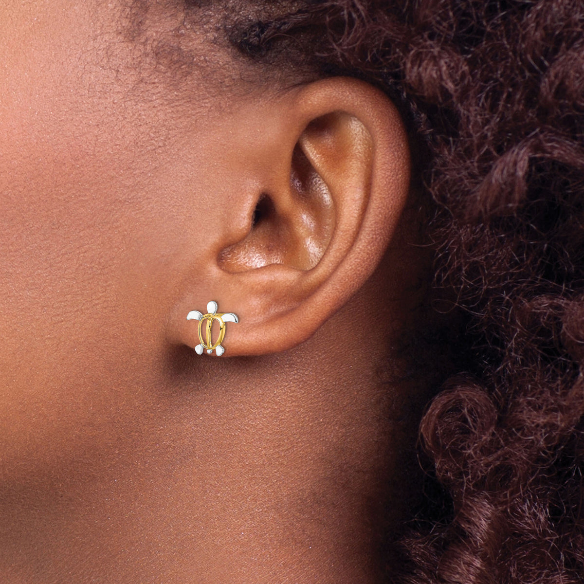 14K W/ Rhodium Sea Turtle Post Earrings-TE939