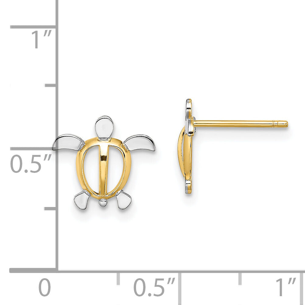 14K W/ Rhodium Sea Turtle Post Earrings-TE939