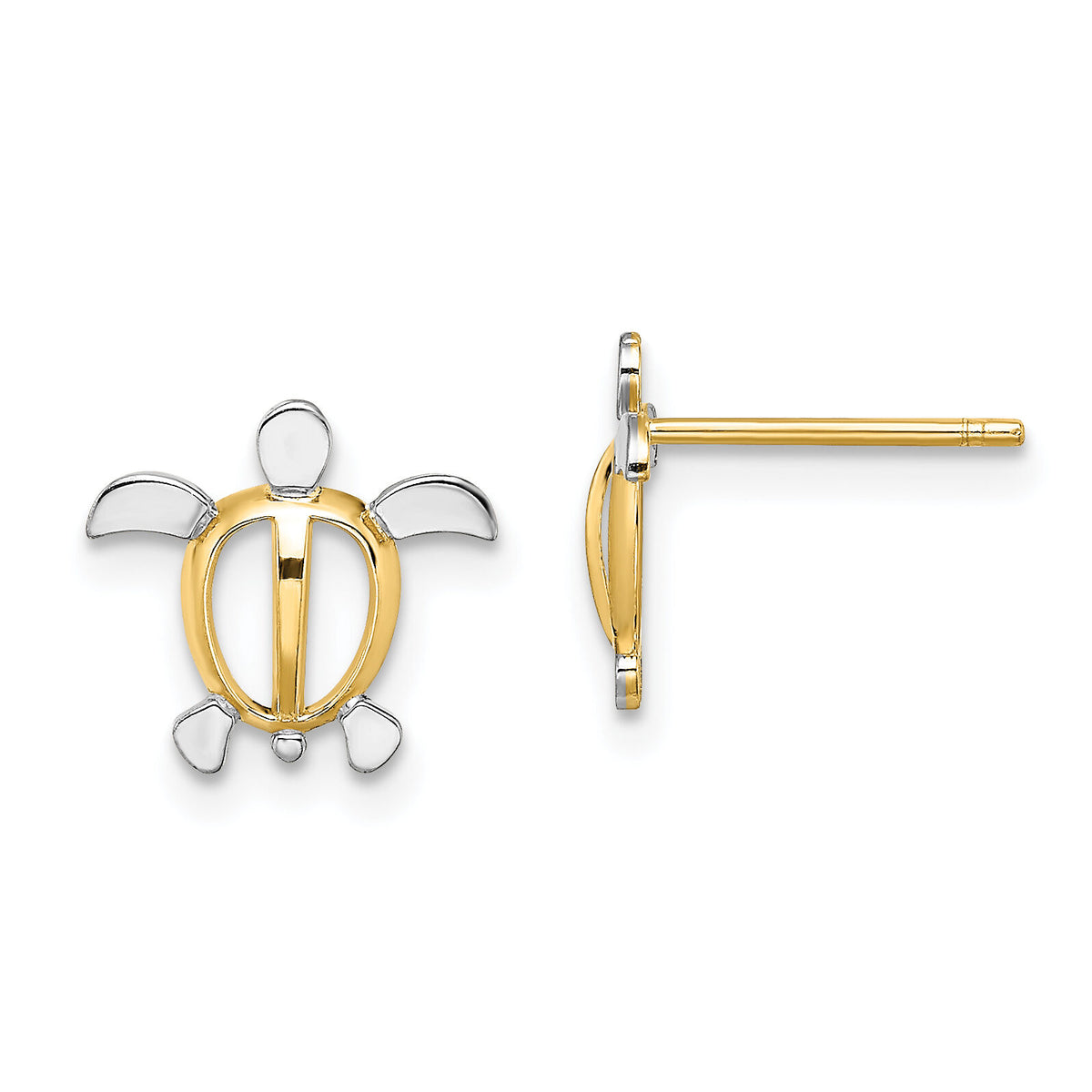 14K W/ Rhodium Sea Turtle Post Earrings-TE939