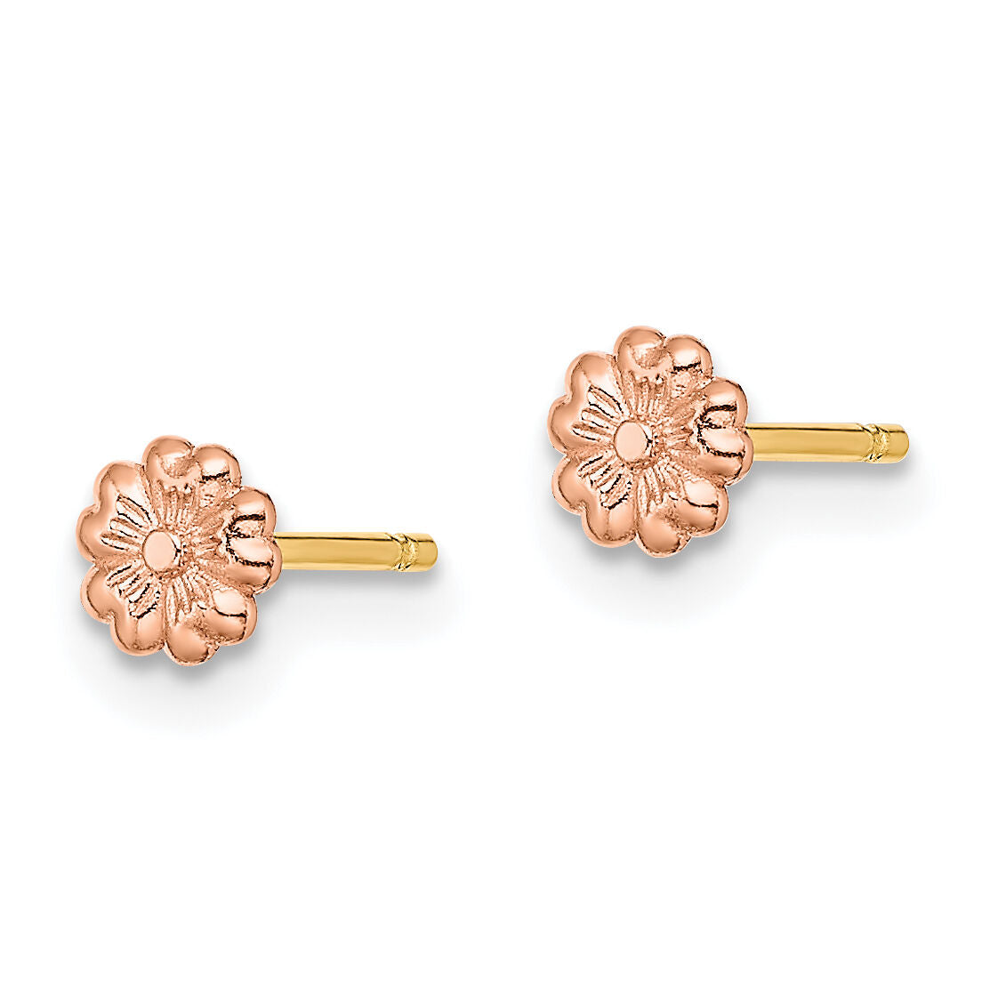 14k Rose Gold with Yellow Gold Post Flower Post Earrings-TE942R