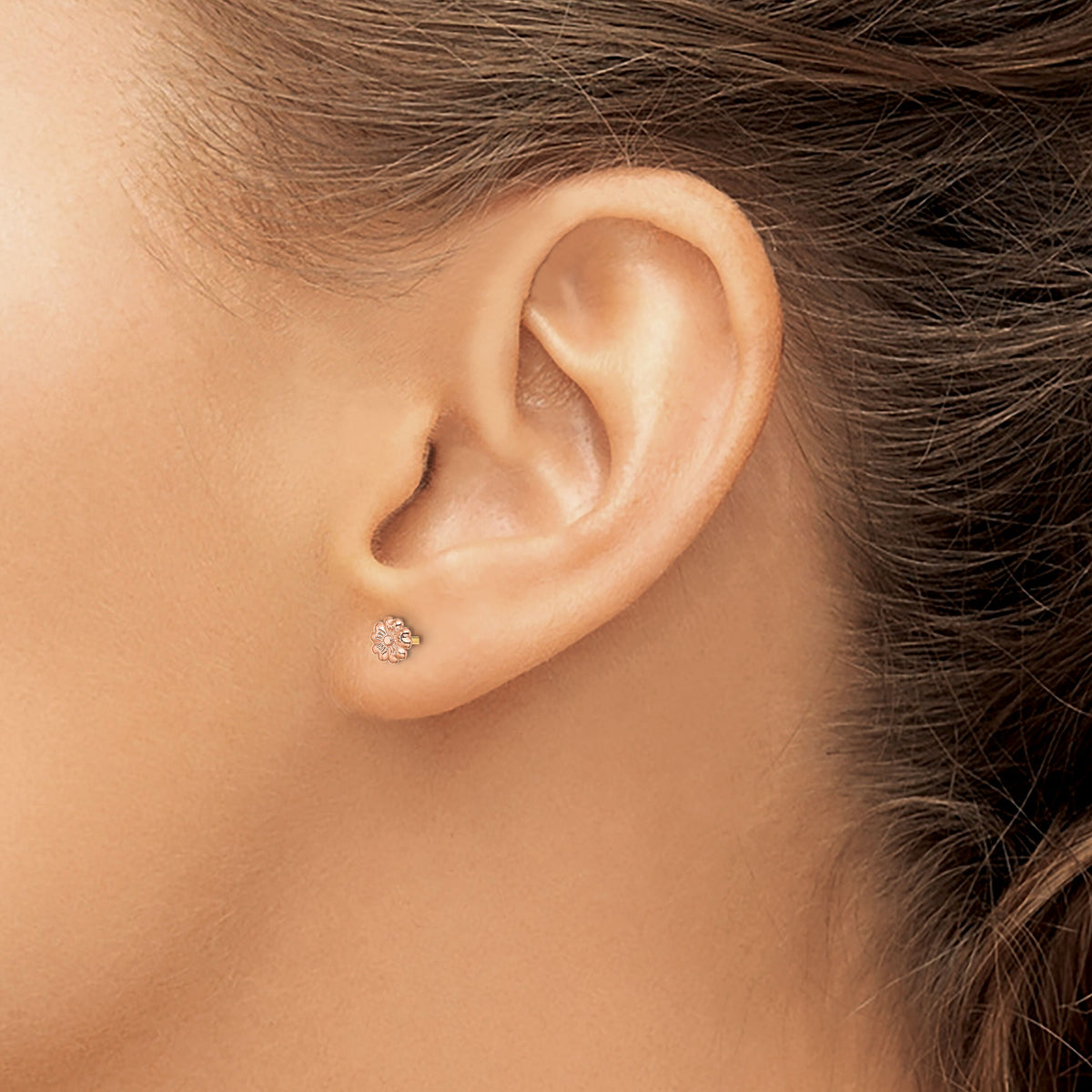 14k Rose Gold with Yellow Gold Post Flower Post Earrings-TE942R