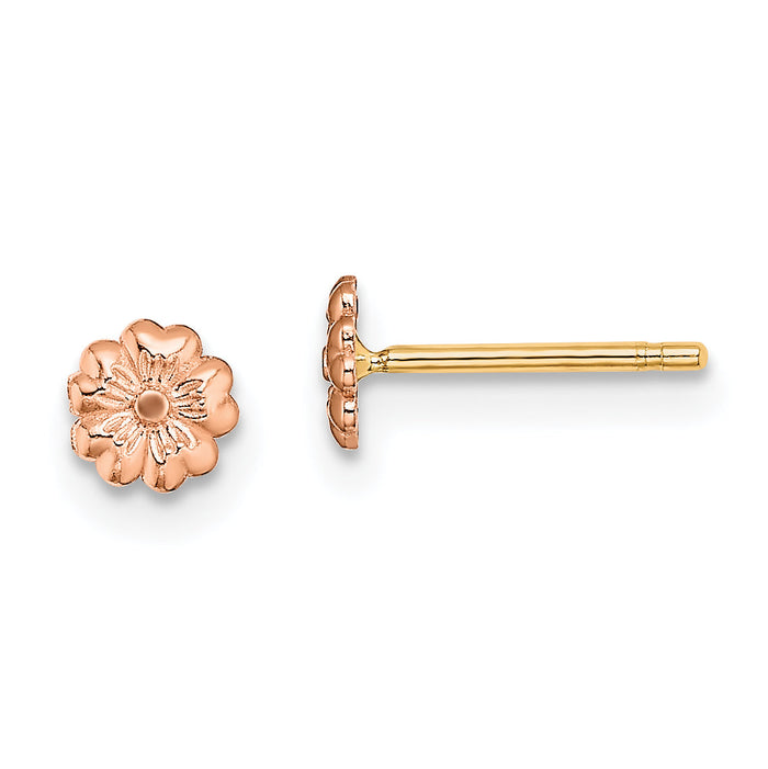 14k Rose Gold with Yellow Gold Post Flower Post Earrings-TE942R