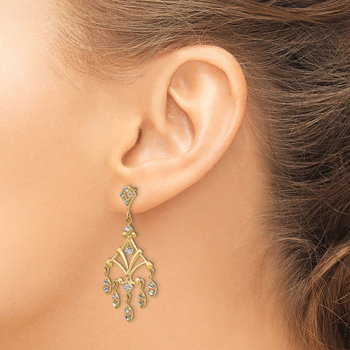 14K w/Rhodium D/C Chandelier Style Dangle Earrings-TE958