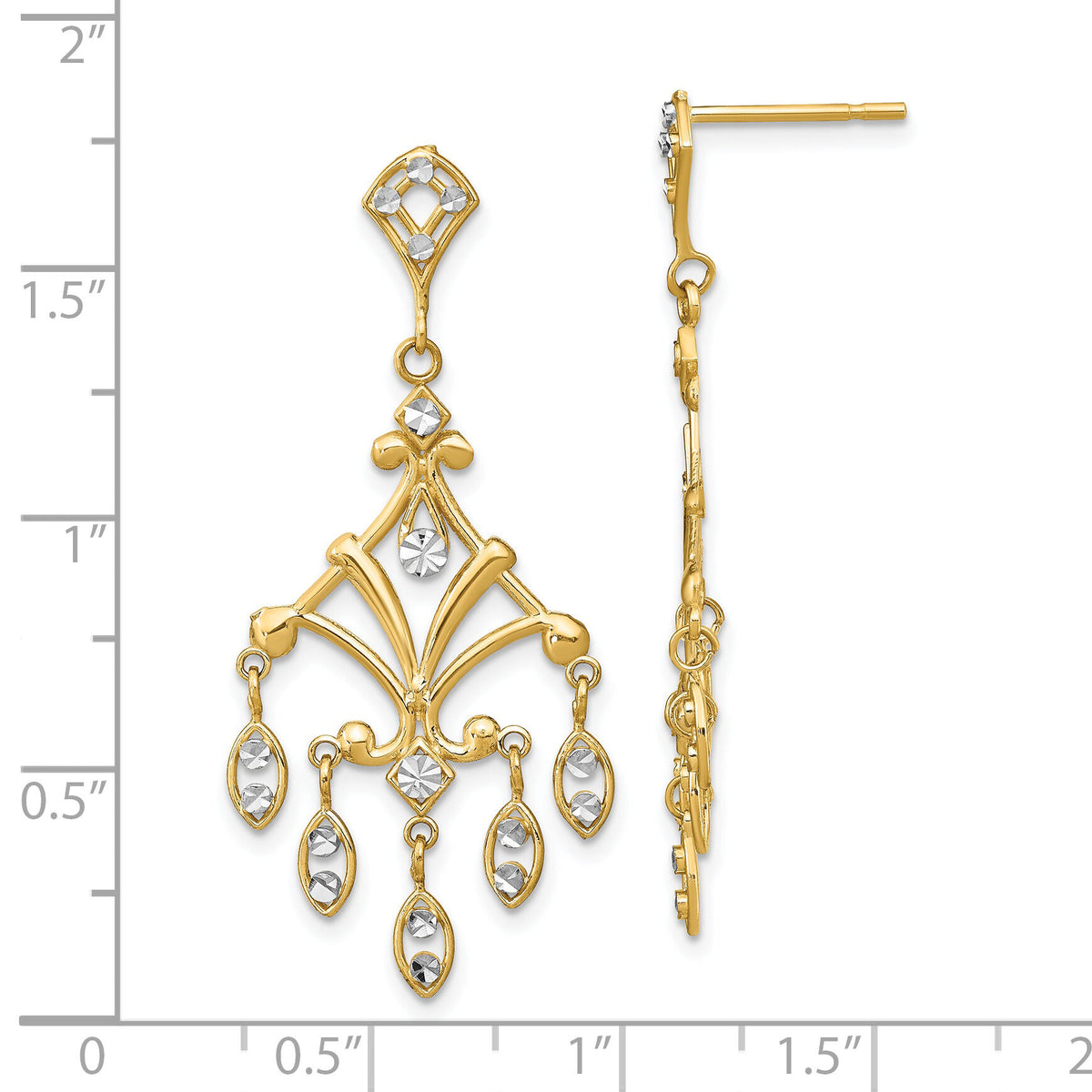 14K w/Rhodium D/C Chandelier Style Dangle Earrings-TE958