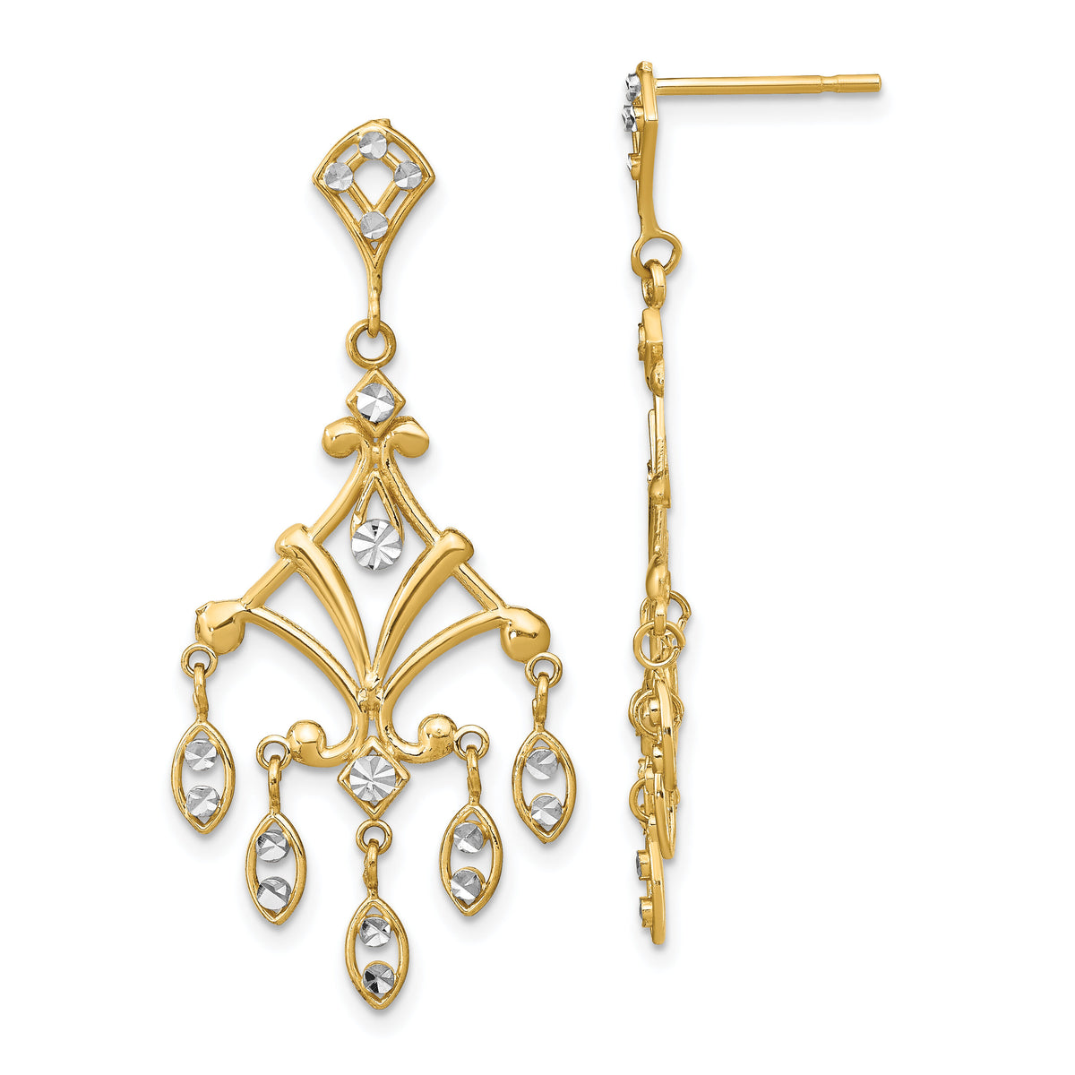 14K w/Rhodium D/C Chandelier Style Dangle Earrings-TE958