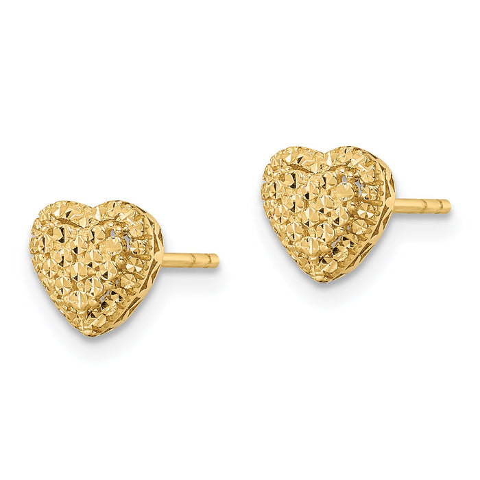 14k Polished Diamond-cut Heart Post Earrings-TE961