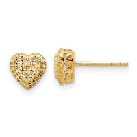 14k Polished Diamond-cut Heart Post Earrings-TE961