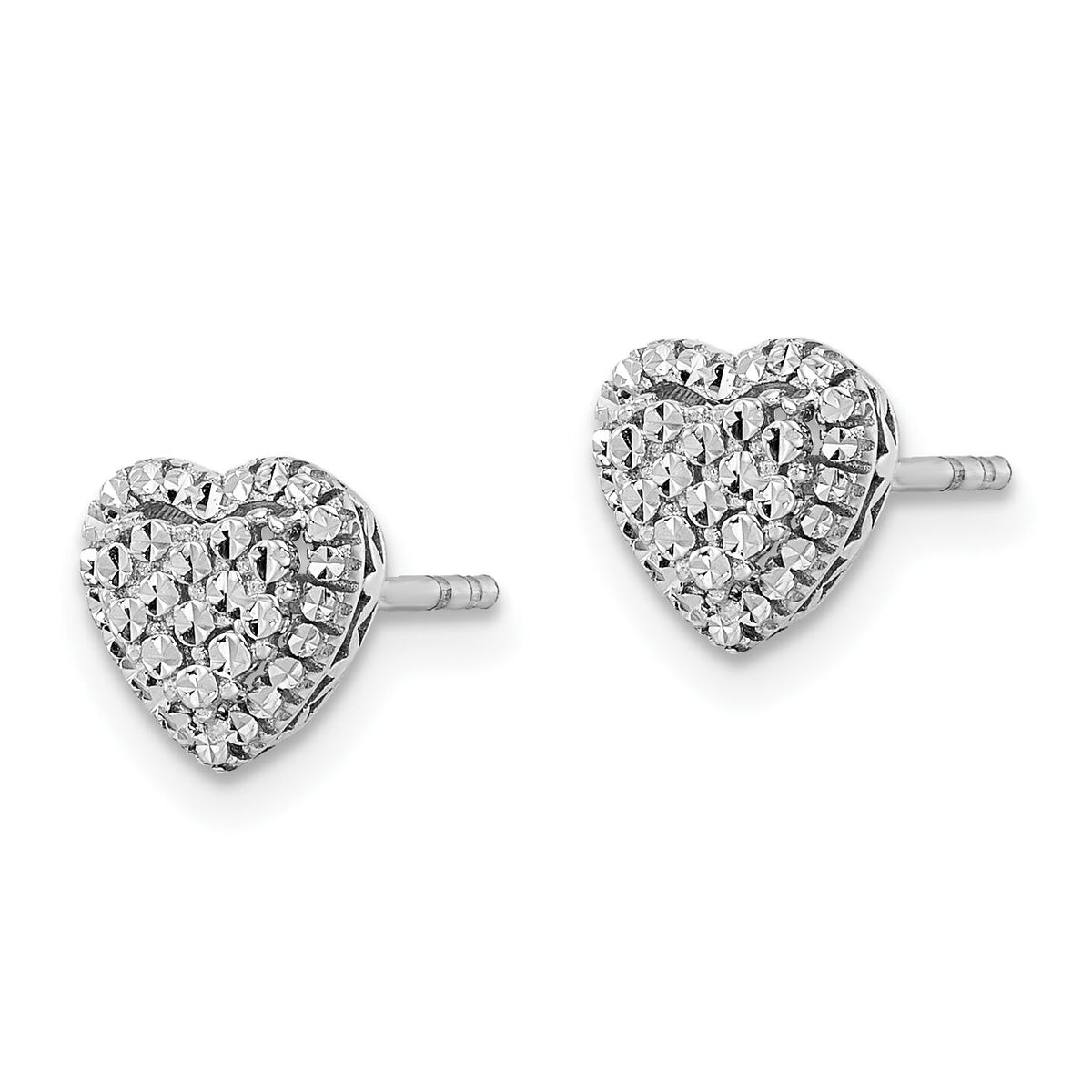 14k White Polished Diamond-cut Heart Post Earrings-TE962