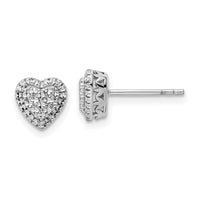 14k White Polished Diamond-cut Heart Post Earrings-TE962