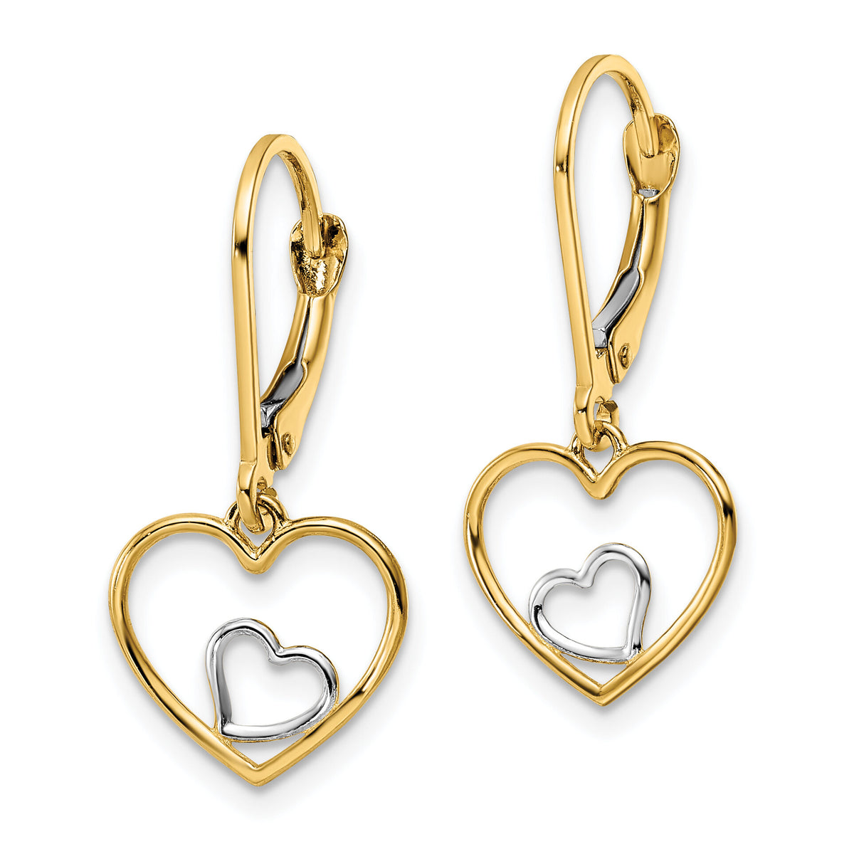 14k w/Rhodium Heart in Heart Leverback Dangle Earrings-TE966