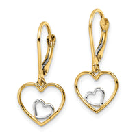 14k w/Rhodium Heart in Heart Leverback Dangle Earrings-TE966