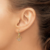 14k w/Rhodium Heart in Heart Leverback Dangle Earrings-TE966