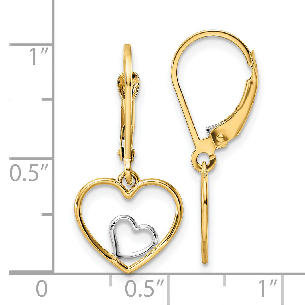 14k w/Rhodium Heart in Heart Leverback Dangle Earrings-TE966