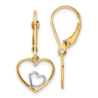 14k w/Rhodium Heart in Heart Leverback Dangle Earrings-TE966