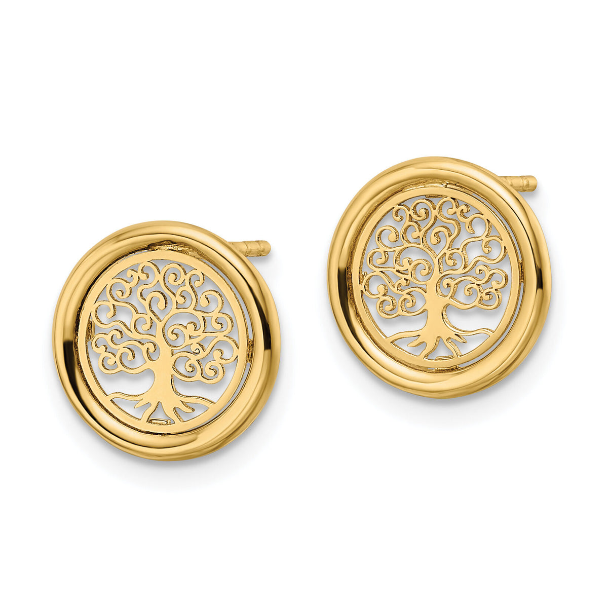 14k Polished Tree of Life in Circle Post Earrings-TE972
