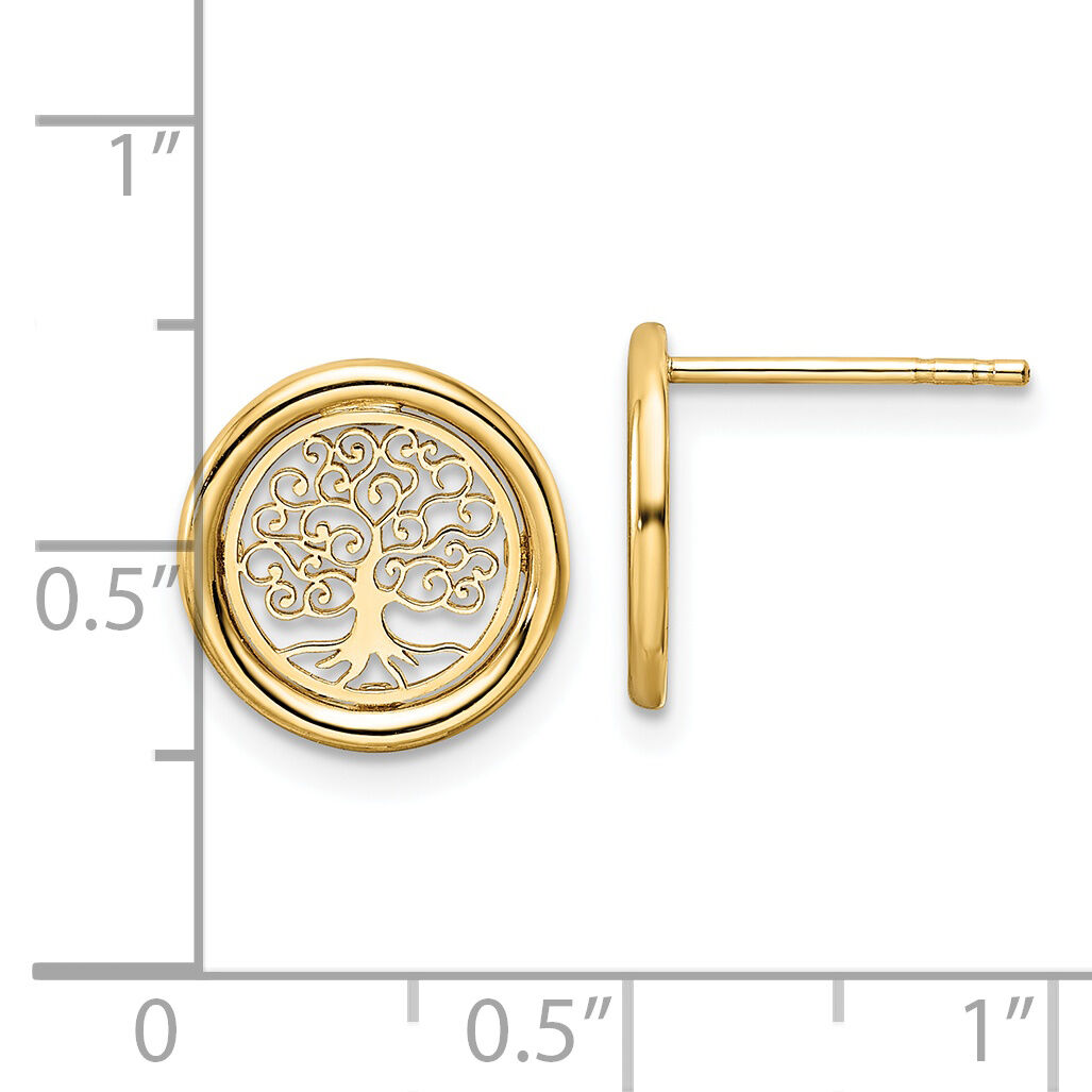 14k Polished Tree of Life in Circle Post Earrings-TE972