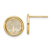 14k Polished Tree of Life in Circle Post Earrings-TE972