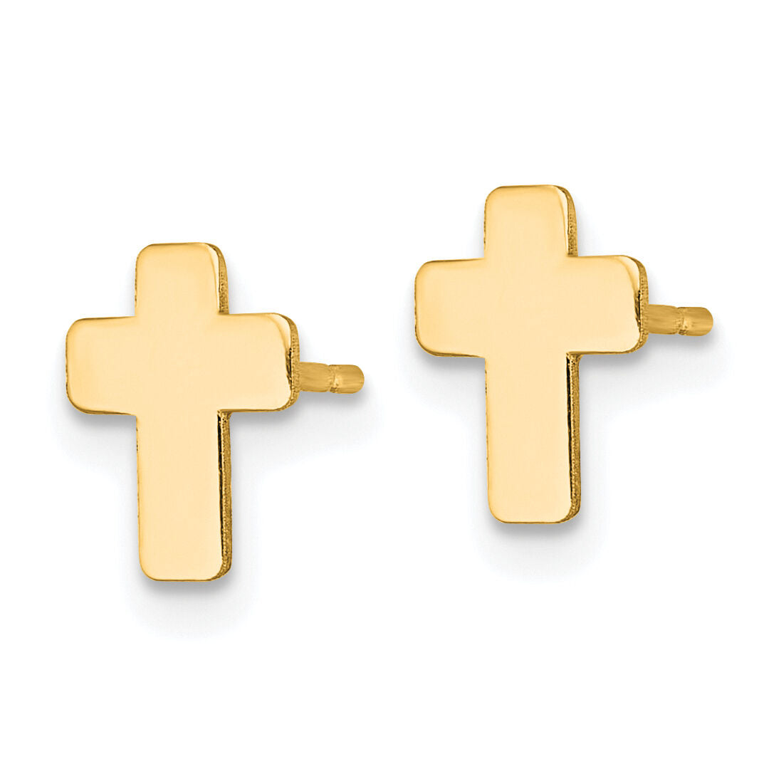 14k Gold Polished Cross Post Earrings-TE977