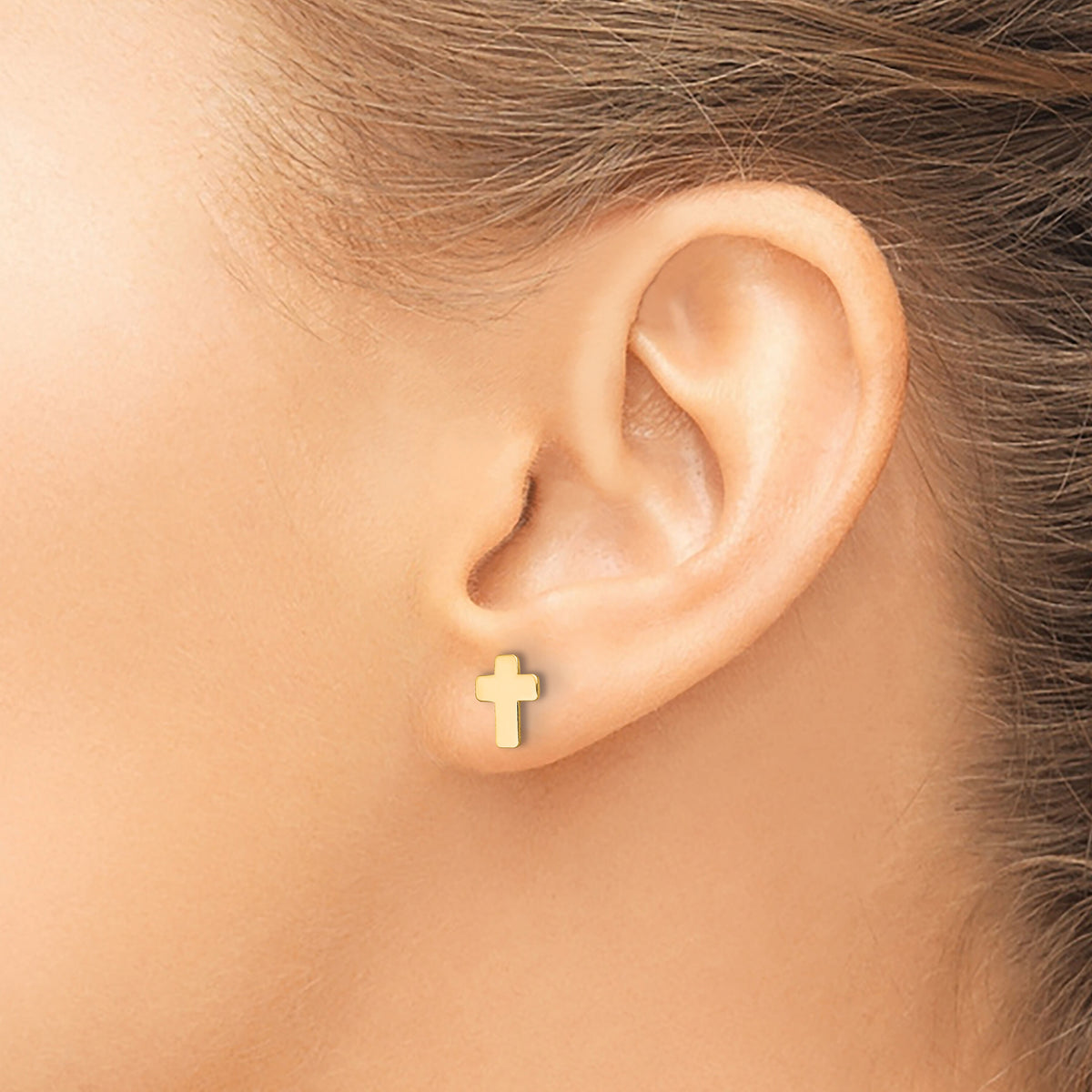 14k Gold Polished Cross Post Earrings-TE977