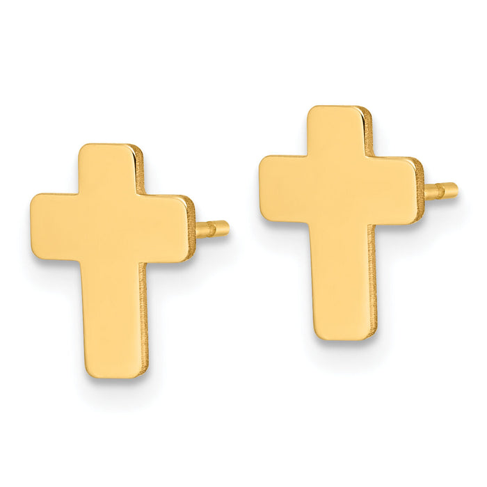 14k Gold Polished Cross Post Earrings-TE978