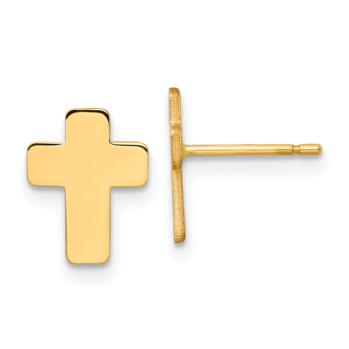 14k Gold Polished Cross Post Earrings-TE978