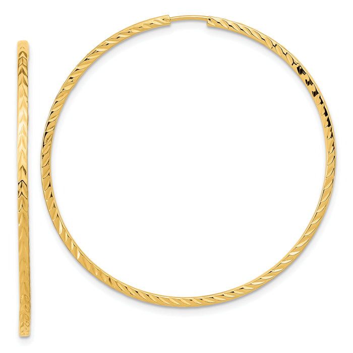 14k 1.35mm Diamond-cut Square Tube Endless Hoop Earrings-TF1000
