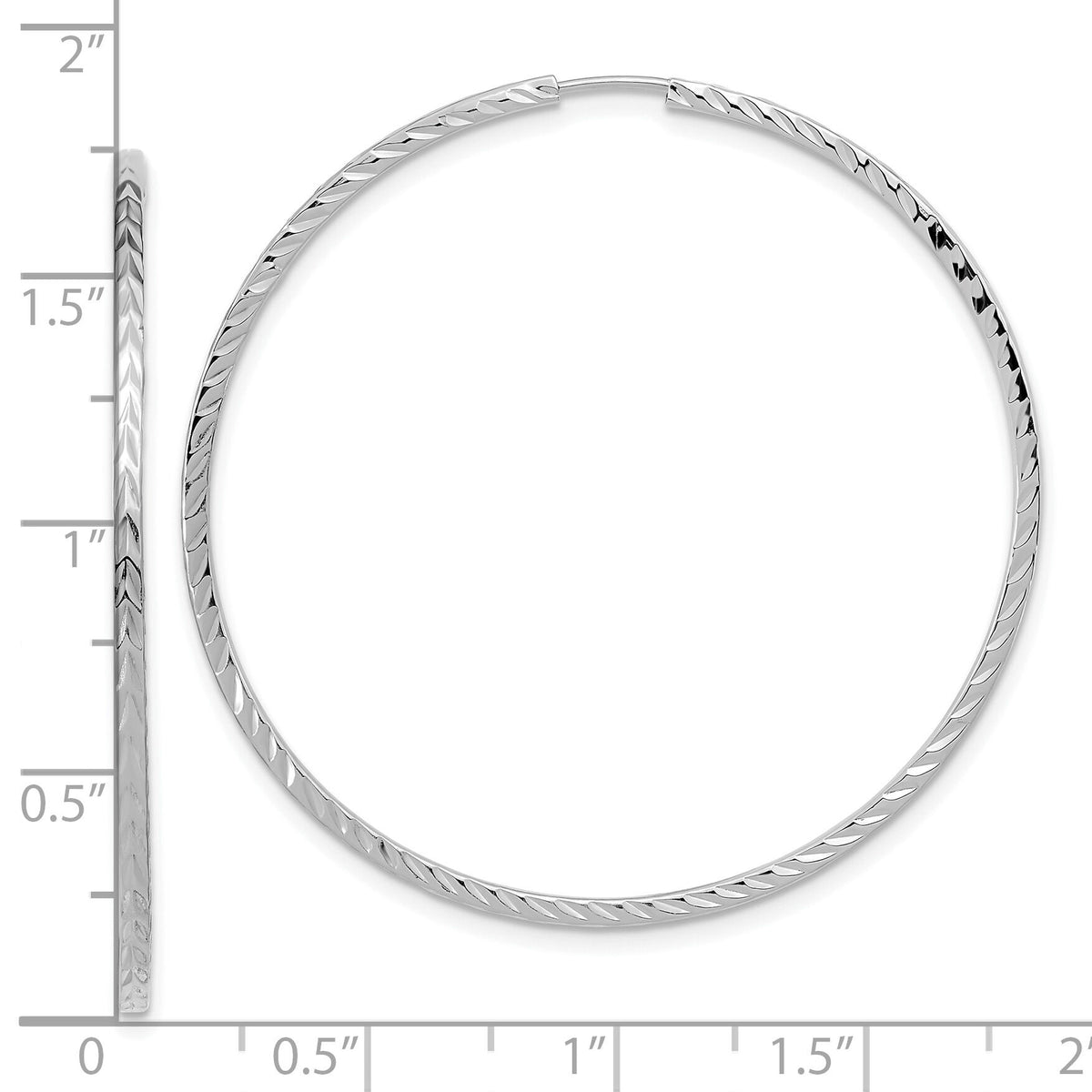 14k White Gold 1.35mm Diamond-cut Square Tube Endless Hoop Earrings-TF1000W