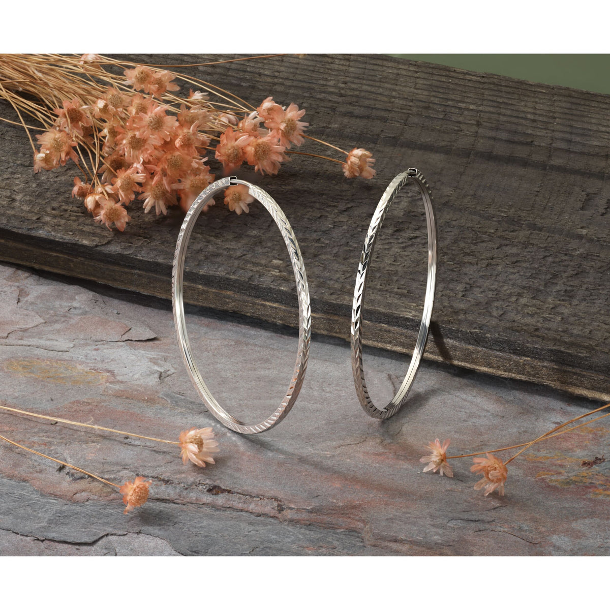 14k White Gold 1.35mm Diamond-cut Square Tube Endless Hoop Earrings-TF1000W