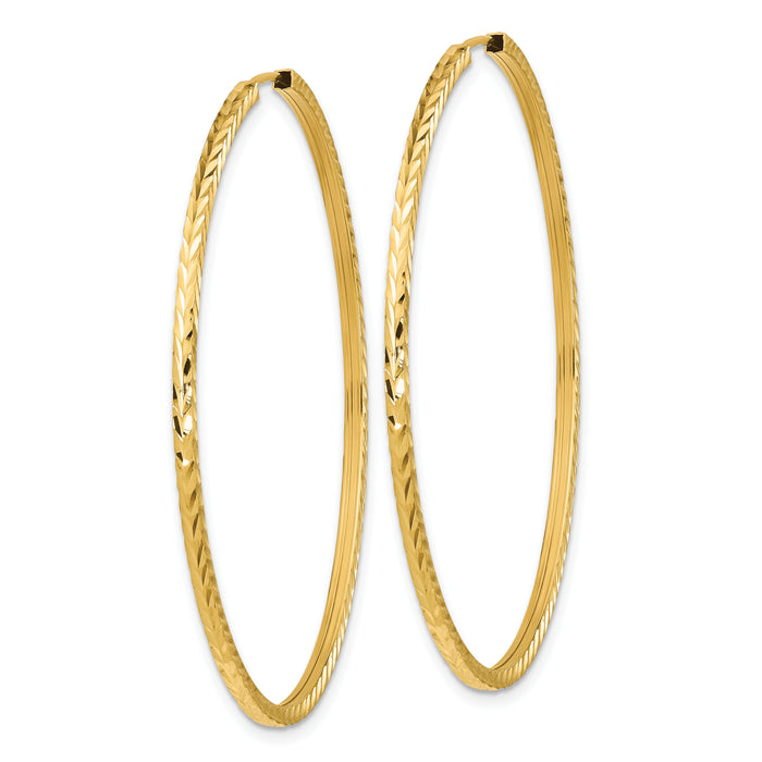 14k 1.35mm Diamond-cut Square Tube Endless Hoop Earrings-TF1001