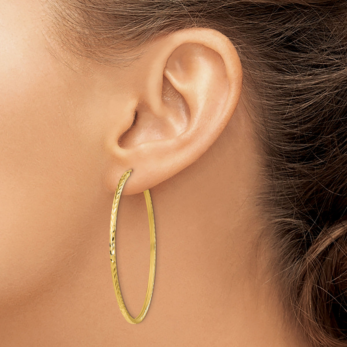 14k 1.35mm Diamond-cut Square Tube Endless Hoop Earrings-TF1001