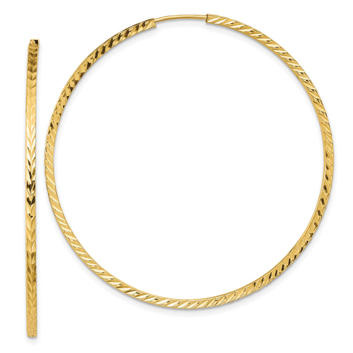 14k 1.35mm Diamond-cut Square Tube Endless Hoop Earrings-TF1001